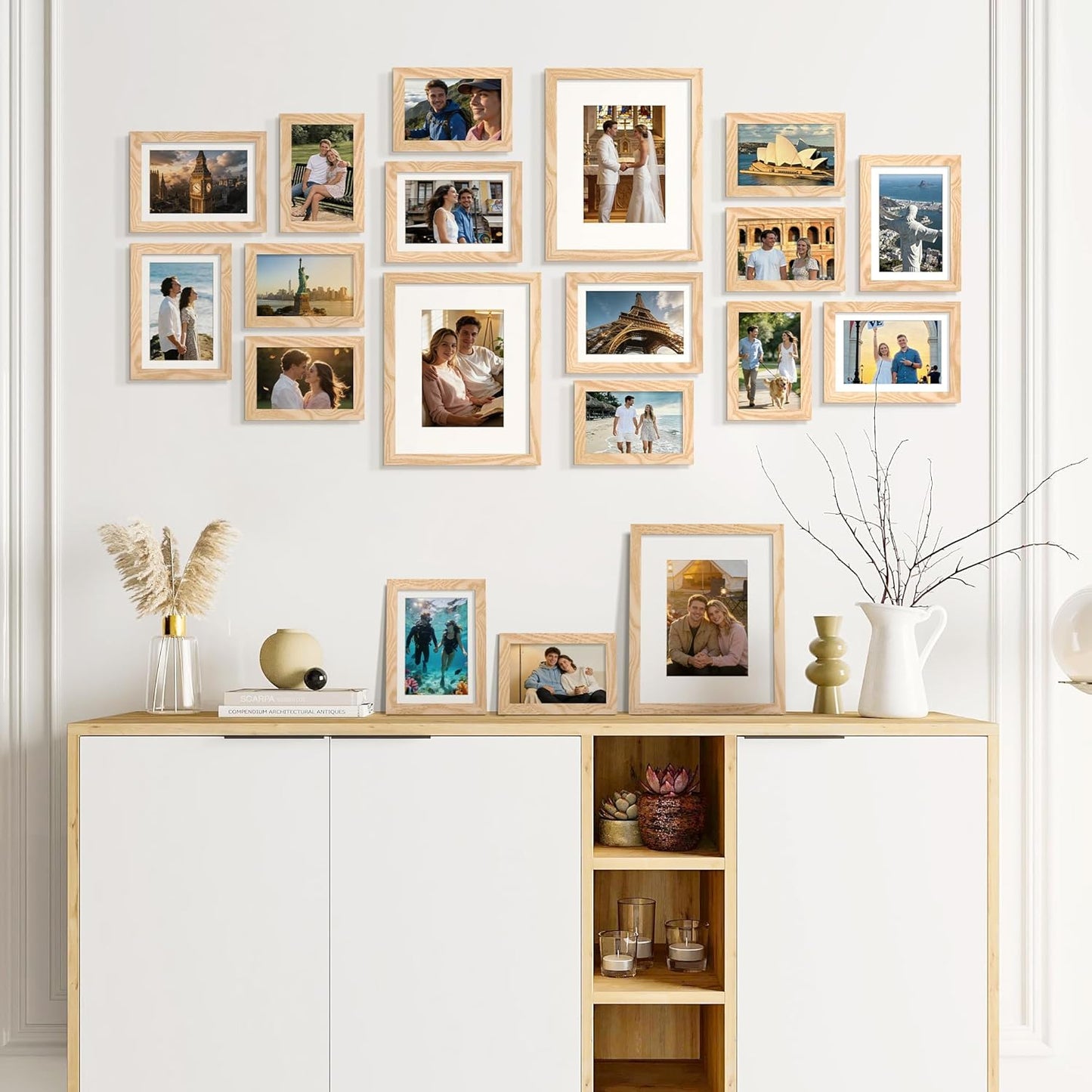 upsimples 19 Pack Picture Frames Collage Wall Decor for Mounting or Tabletop Display, Photo Gallery Frame Set for Family, Multi Sizes Including 8x10, 5x7, 4x6, Brown