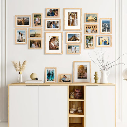 upsimples 19 Pack Picture Frames Collage Wall Decor for Mounting or Tabletop Display, Photo Gallery Frame Set for Family, Multi Sizes Including 8x10, 5x7, 4x6, Brown