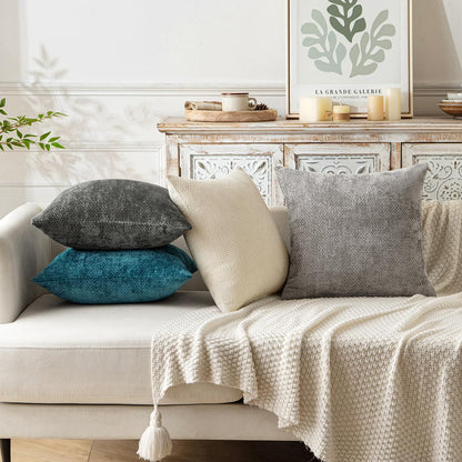 MIULEE Pack of 2 Couch Throw Pillow Covers 18x18 Inch Neutral Beige Modern Boho Accent Decorative Pillow Covers Soft Chenille Farmhouse Cushion Covers for Home Decor Bed Sofa Living Room