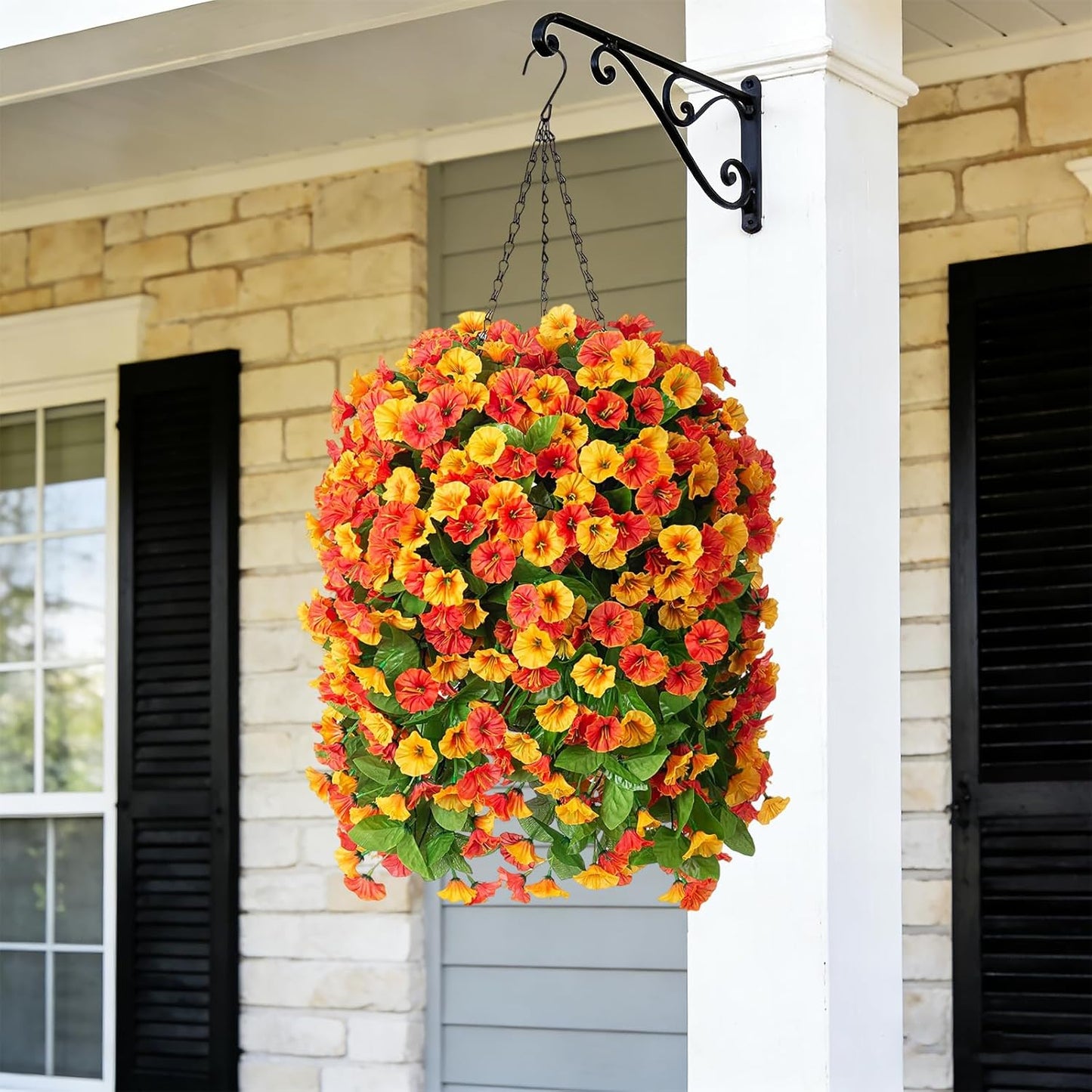 INXUGAO Artificial Flowers with Hanging Basket, Outdoor Faux Plants Silk Morning Glory Vines, Fake Green Arrangement for Garden Patio Spring Summer Decor(4pcs,Darkorchid)
