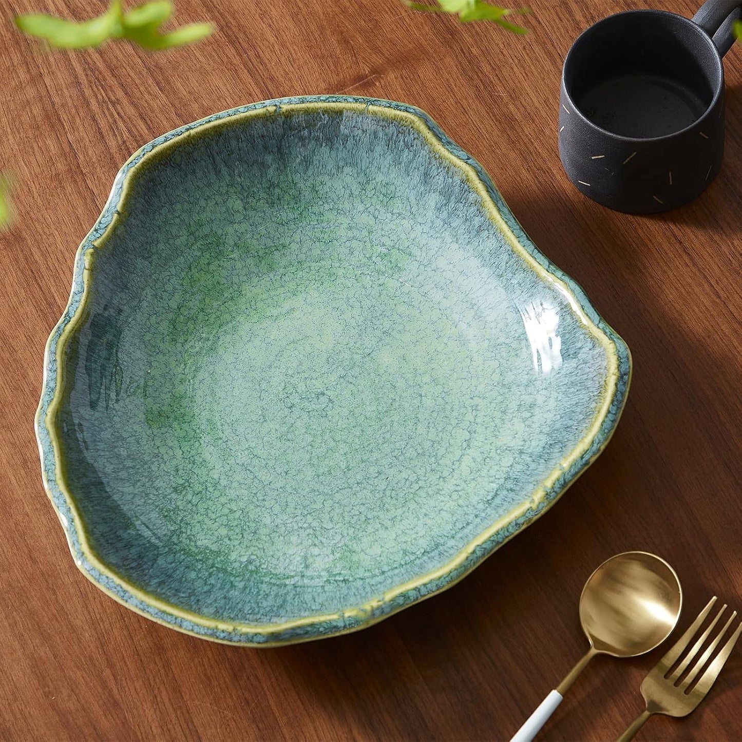 Large Ceramic Decorative Bowl – Blue Reactive Glaze Centerpiece Bowl, Modern Coffee Table Decor Dish, Entryway Catchall Key Bowl, Decorative Fruit Bowl for Dining Table Living Room (12” Dish)