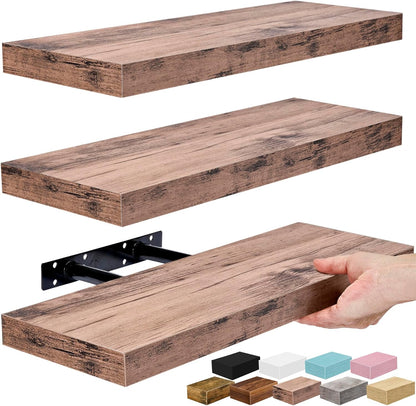 Sorbus Floating Shelves for Wall – 16 Inch Floating Shelf for Kitchen, Bedroom, Living Room, Bathroom, Home & Wall Decor - Mounted Bathroom Shelves with Invisible Brackets (Maple Wood, 2 Pack)
