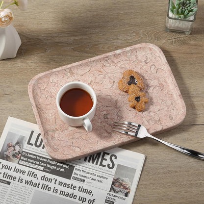 Koville Romano Travertine Tray, 12"x8" Natural Stone Vanity Tray for Countertop Bathroom Kitchen Dresser, Decorative Marble Catchall Trays for Perfume Jewelry, Rectangular Serving Tray(Beige)
