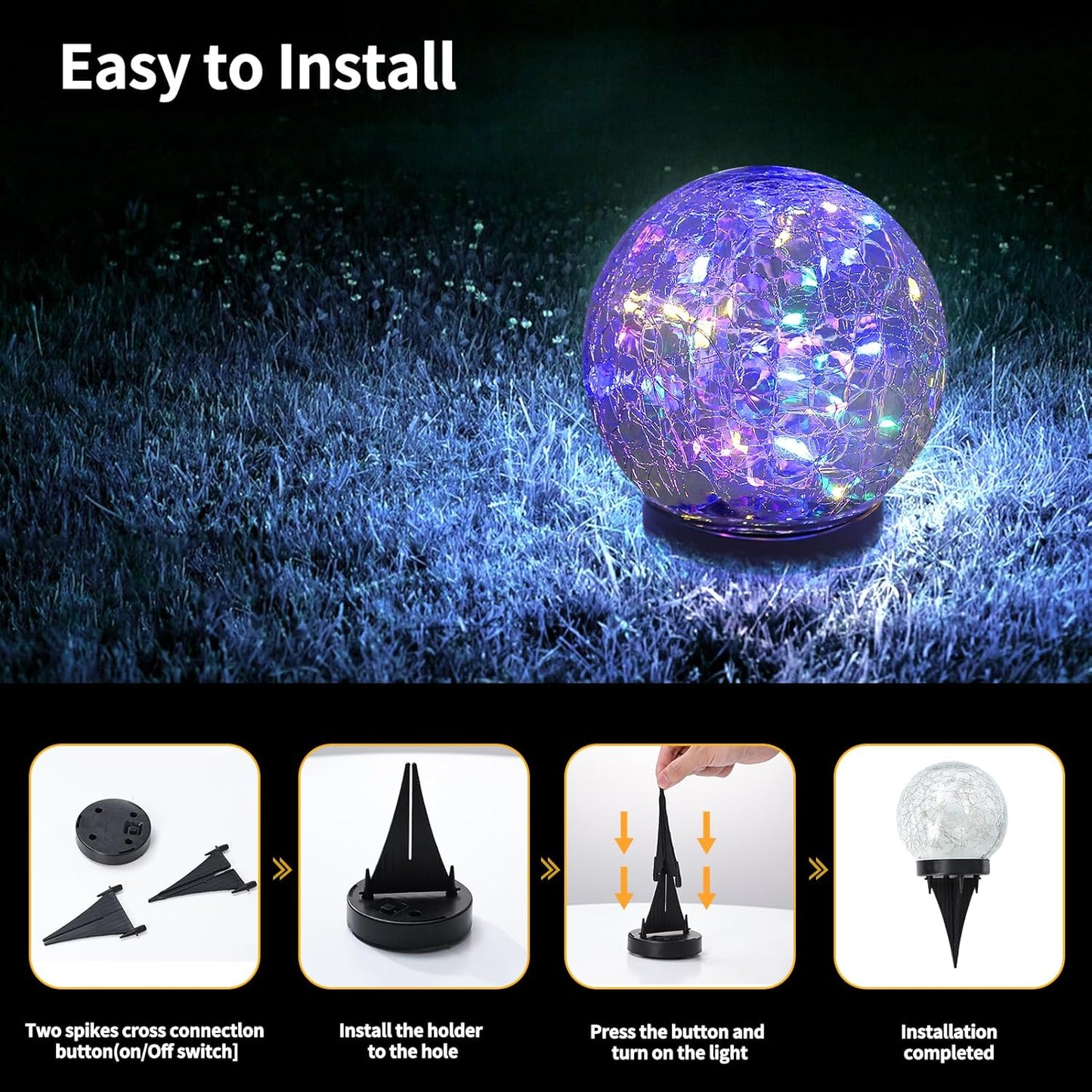 JKIMK Solar Globe Lights Outdoor Waterproof - Cracked Glass Ball Lights for Garden, Patio, Yard, Lawn and Backyard Decor - Solar Orbs for Outside Decorations