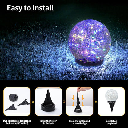 JKIMK Solar Globe Lights Outdoor Waterproof - Cracked Glass Ball Lights for Garden, Patio, Yard, Lawn and Backyard Decor - Solar Orbs for Outside Decorations