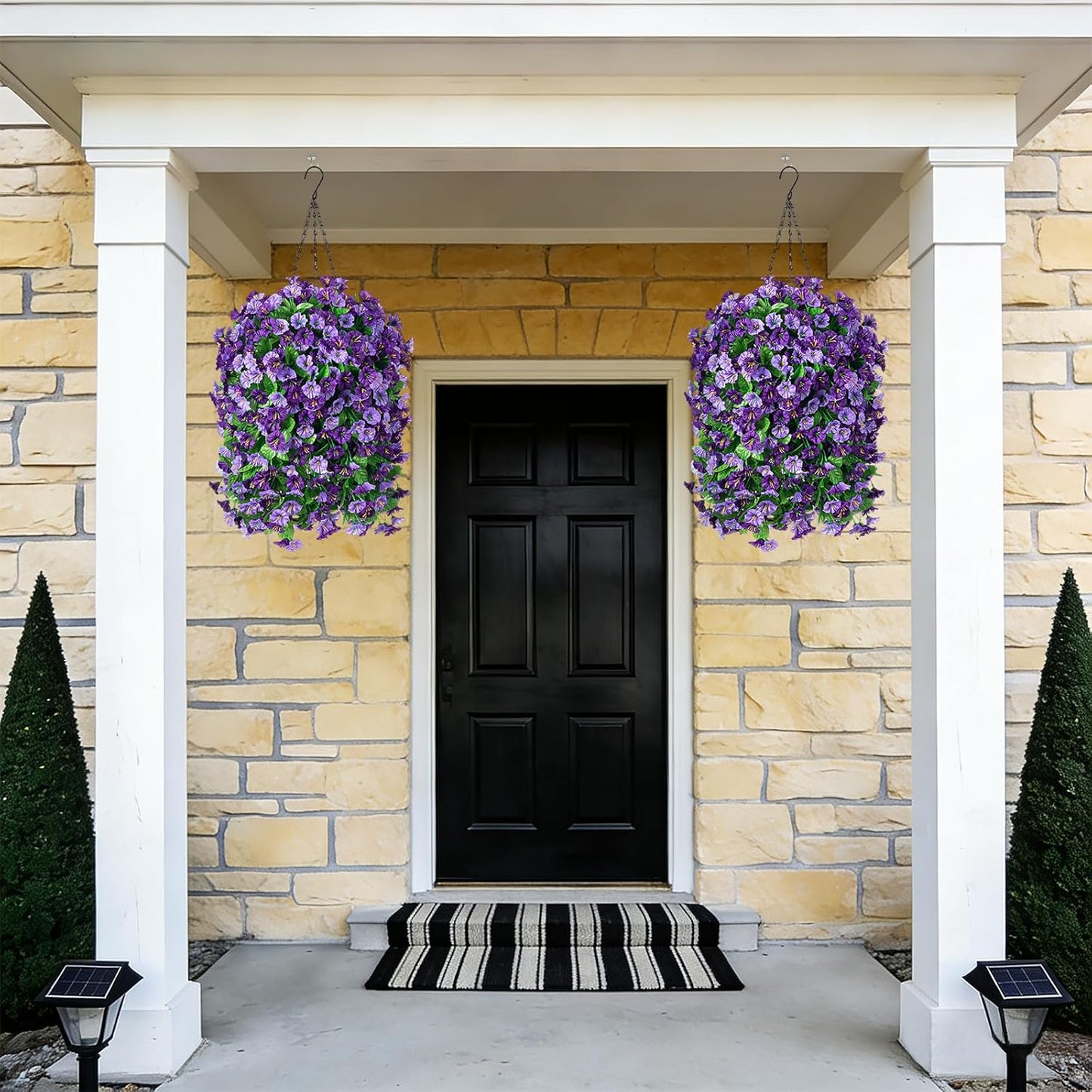 INXUGAO Artificial Flowers with Hanging Basket, Outdoor Faux Plants Silk Morning Glory Vines, Fake Green Arrangement for Garden Patio Spring Summer Decor(4pcs,Darkorchid)