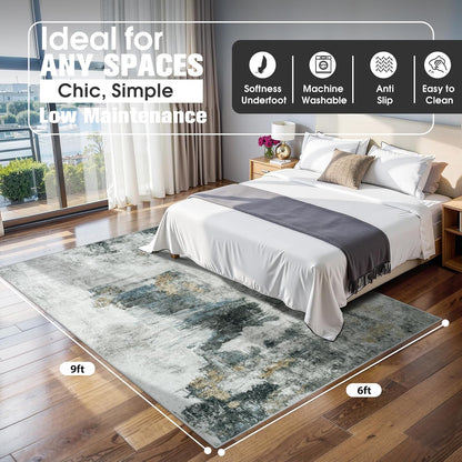 8x10 Area Rugs for Living Room Rug Washable: Abstract Large Rug for Dining Room Bedroom Carpet Non Slip 8 by 10 Indoor Modern Nursery Home Office Blue Grey