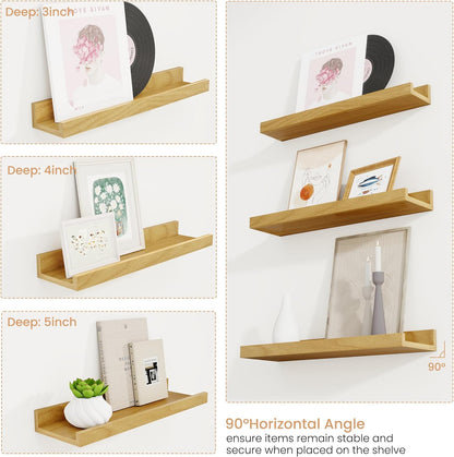 Acovy Picture Ledge Shelf Set of 6, 48 inch Long Large Floating Shelves for Wall with Lip, Wall Mounted Shelves for Living Room, Bedroom, Bathroom, Kitchen, Nursery,Oak