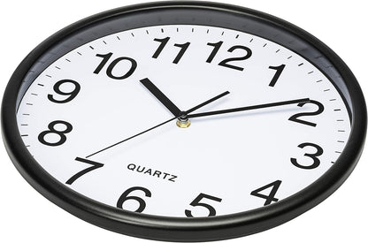 Bernhard Products Black Wall Clock Silent Non Ticking 10 Inch Quality Quartz Battery Operated Round Easy to Read Home/Office/Kitchen/Classroom/School Clock Sweep Movement