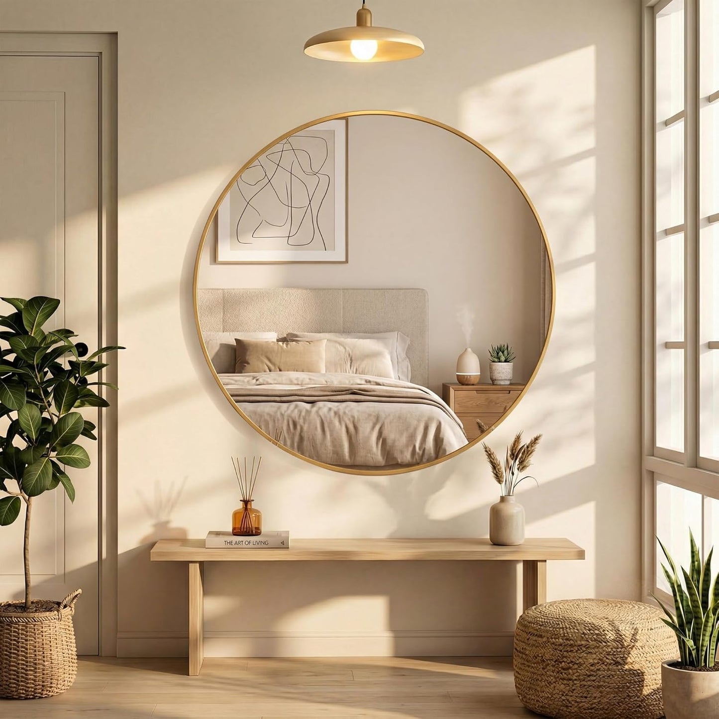 OLIXIS Arched Bathroom Mirror for Over Sink, 34x32 Inch Wall Mirror Arched Rounded Rectangle, Modern Wall Mount Vanity Mirror with Matte Metal Deep Framed, for Home Decor, Living Room, Black