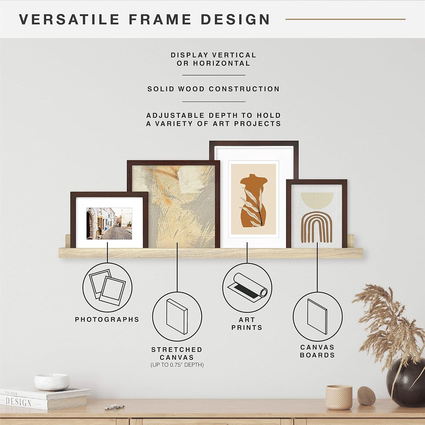 MCS Canvas Float Frames 8x10 Frame, Black Frame for Finished Canvases, Vertical & Horizontal Wall Hanging Frame with Adhesive for Canvas Paintings (1-Pack)