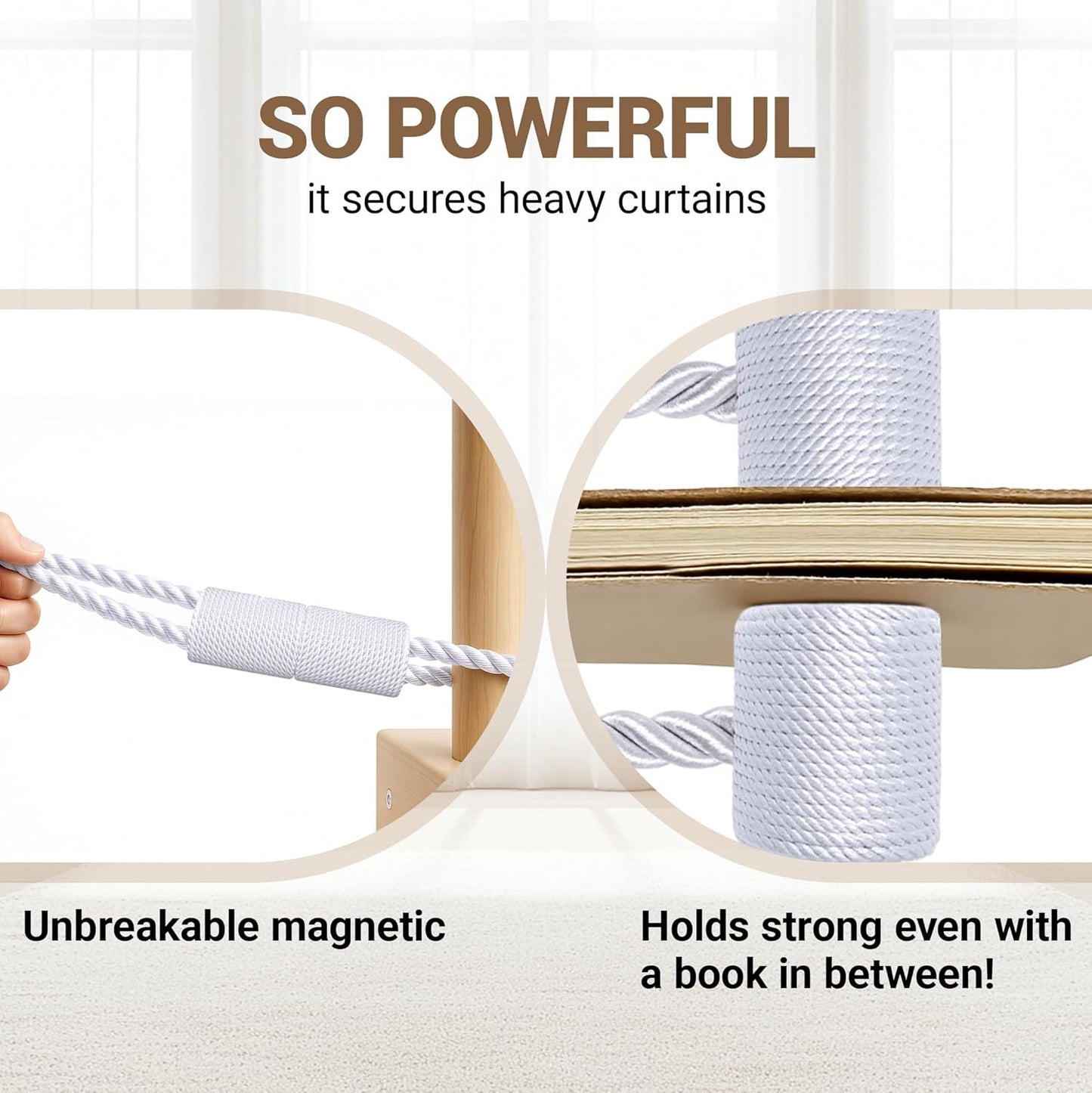 Hion Magnetic Curtain Tiebacks Black 2pcs, Curtain Tiebacks Buckles Holdbacks Holders Hooks Clip for Home Outdoor Bedroom Office Decorative Curtain