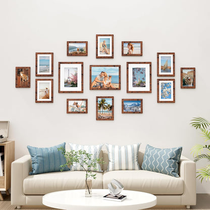 Vittanly 15 Pack Picture Frames Collage Wall Decor for Mounting or Tabletop Display, Gallery Frame Set for Family, Multi Sizes Including 3pcs 8x10, 6pcs 5x7, 6pcs 4x6, Black