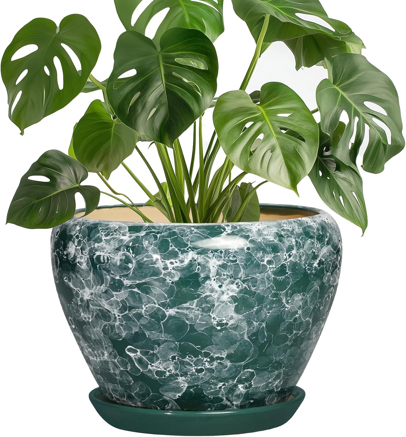 6 Inch Plant Pot - Ceramic Pots for Plants with Drainage Hole and Saucer, Round Succulent Planter Indoor Outdoor, Modern Flower Pot for Snake Plants, Home Decor, Gifts for Plant Lover, Blue