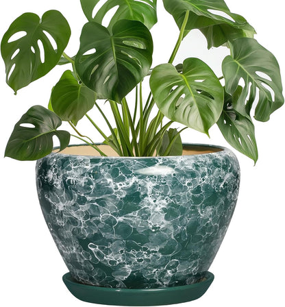 6 Inch Plant Pot - Ceramic Pots for Plants with Drainage Hole and Saucer, Round Succulent Planter Indoor Outdoor, Modern Flower Pot for Snake Plants, Home Decor, Gifts for Plant Lover, Blue