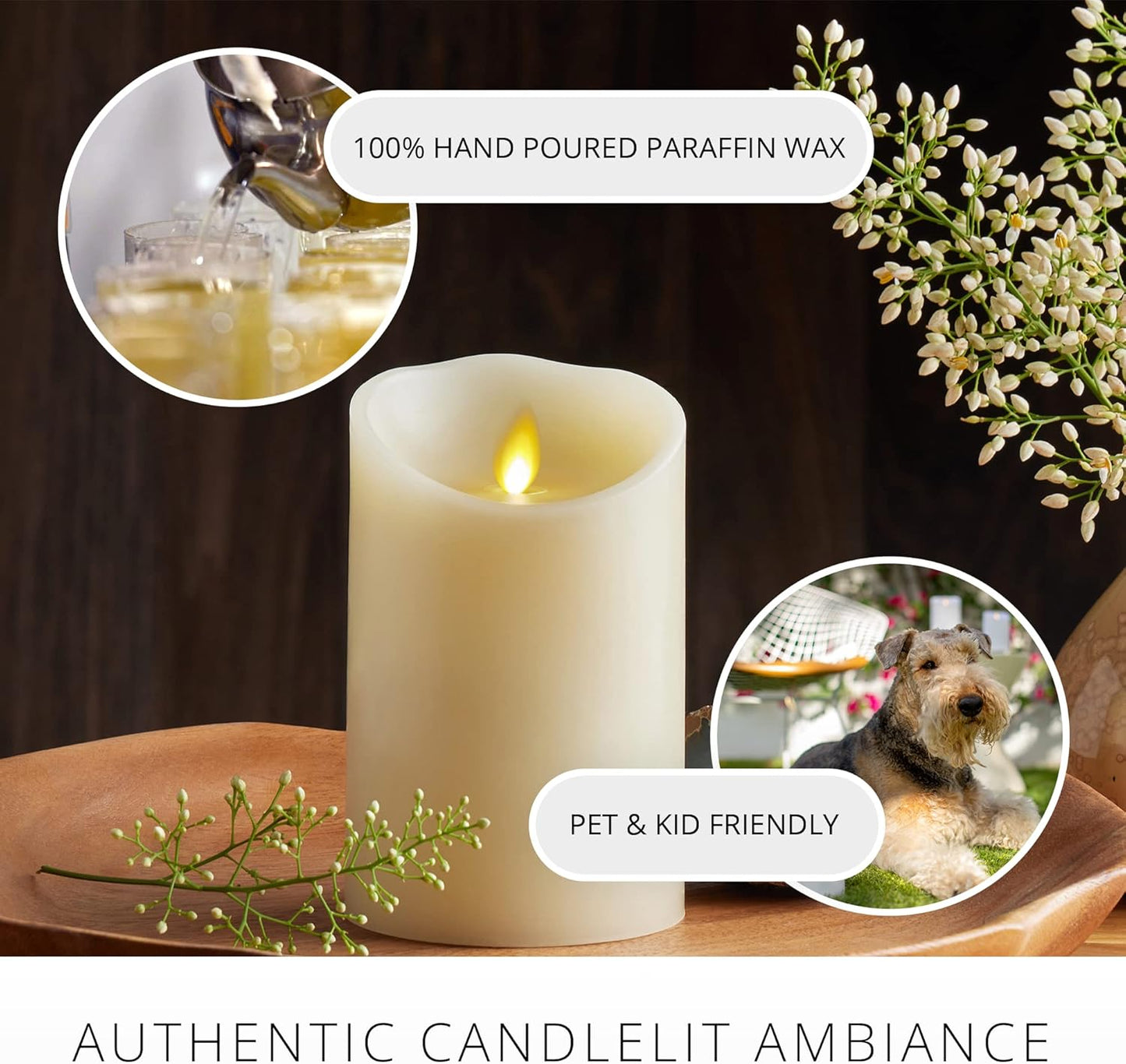 Luminara Scalloped Edge Flameless LED Candle - Ivory 3.5" x 8.75" - Real Wax Pillar Battery Operated Moving Flame w/Timer Unscented 1000Hr Runtime