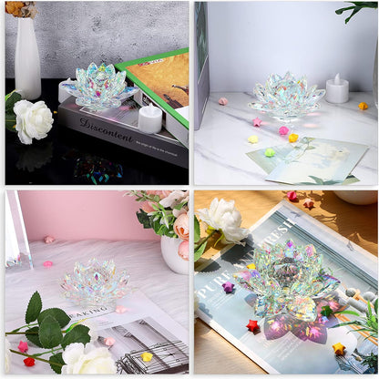 OwnMy 3 Inch Sparkle Crystal Lotus Flower Figurines Decorative Lotus Flower Ornament, Glass Lotus Feng Shui Decor Crystal Flower Paperweight for Home Office Tabletop Centerpieces