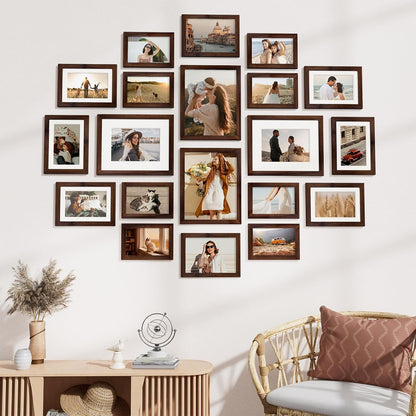 Vittanly 20 Pack Picture Frames Collage Wall Decor, Multi Sizes Including 4pcs 8x10, 8pcs 5x7 and 8pcs 4x6 Photo Frames, Gallery Frame Set for Wall or Tabletop Display, Black, Brown and Dark Grey