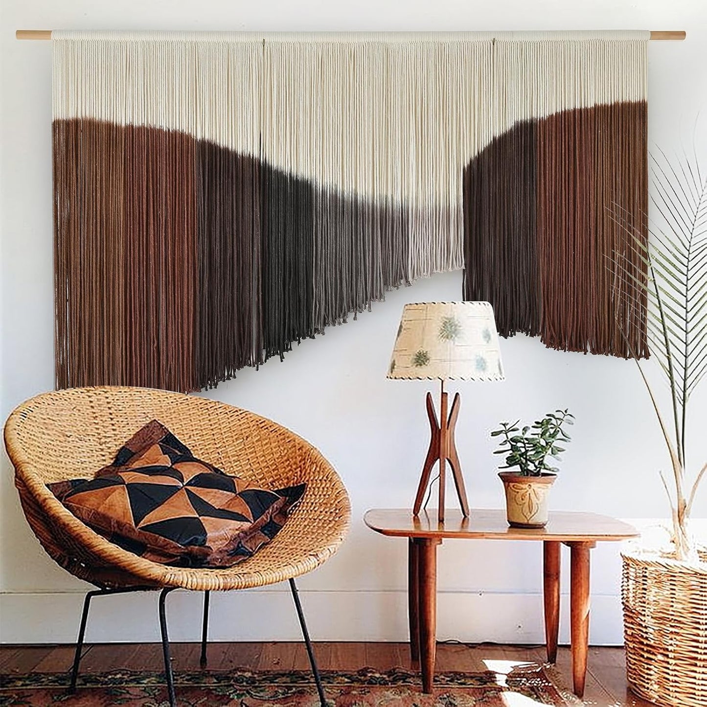 Jakalin Macrame Wall Hanging Dip Dyed Fiber Macrame Wall Decor Boho Cord Living Room Wall Art 57" Wx43 L