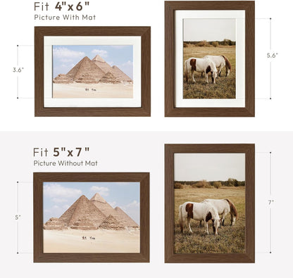 5x7 Picture Frame, Solid Oak Wood 5 x 7 Photo Frame with Mat to 4x6, 7x5 Picture Frames for Wall and Tabletop Display, (Walnut Set of 1)