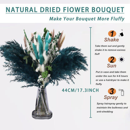 Natural Dried Flower Bouquet - 17" Boho Style Mixed Pampas Grass Ideal for Home Decor, Wedding Decor, Bridal Bouquets, Floral Arrangement, Event Centerpieces, Table Decor