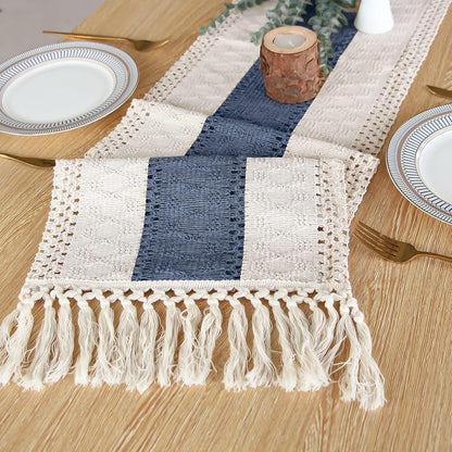 FEXIA Boho Table Runner for Thanksgiving Fall Christmas Home Decor with Tassels 72 Inches Long Pottery barn Furniture Farmhouse Rustic Macrame Burlap Table Decoration for Living Room (12x72 Inches)