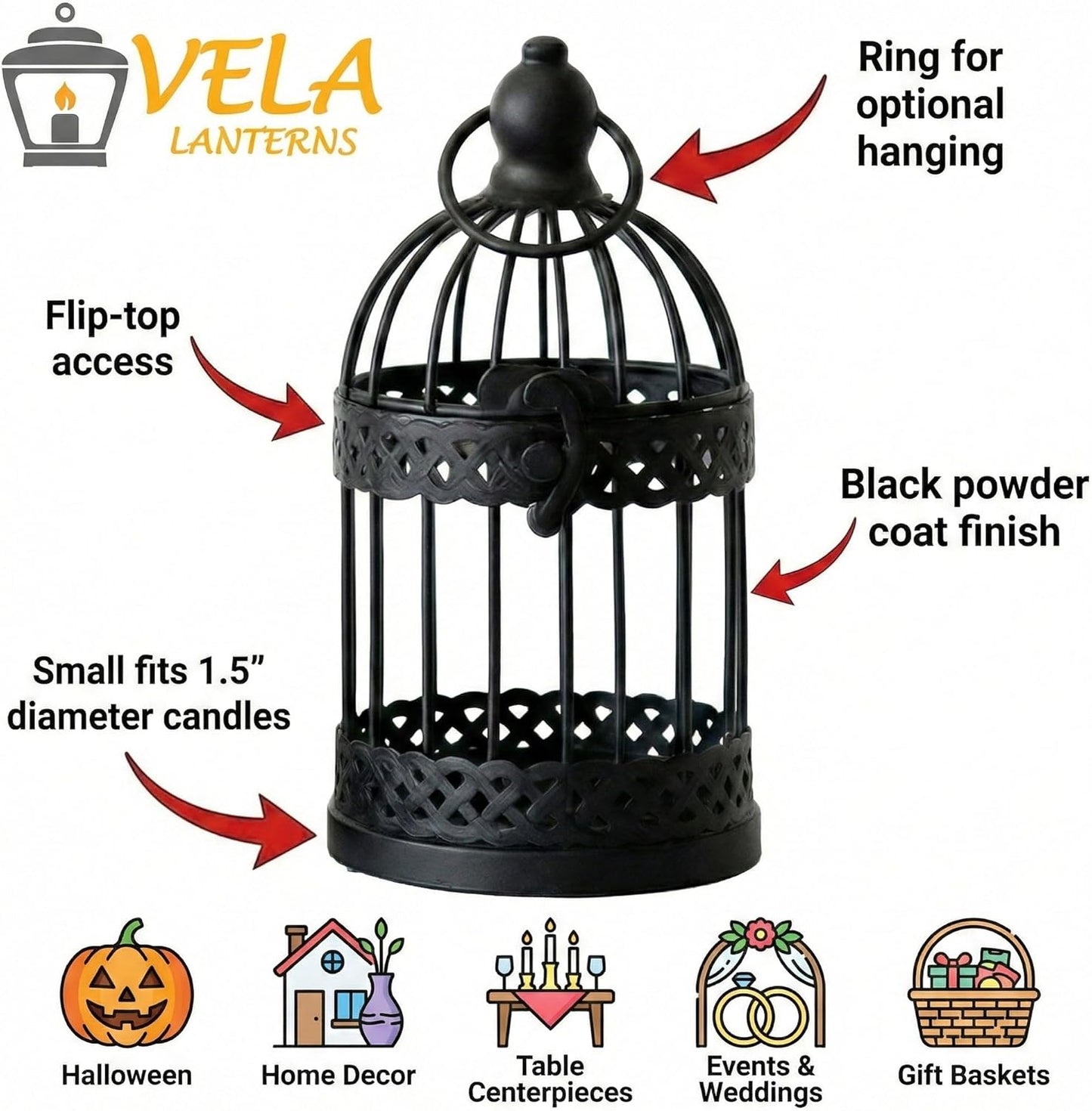 Vela Lanterns Bird Cage Decor Candle Holder Lantern Decorative Wedding Table Centerpiece Decorations, White, Small, Set of 4