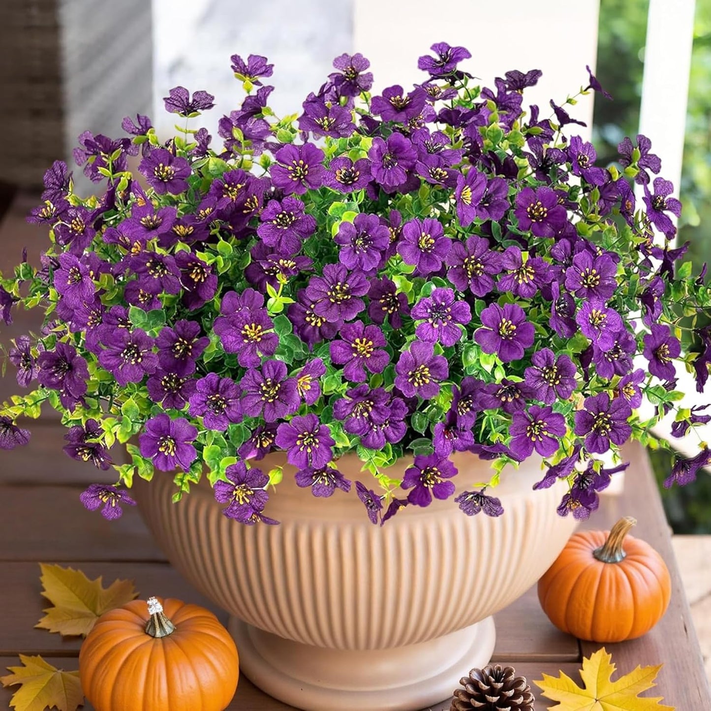 HyeFlora Artificial Flowers for Outdoor Indoor Garden Home Decoration, Faux Flower Daisy with Eucalyptus Leaves Fake Plants Greenery Boxwood Porch Patio, 12 Bundles (Mix Pink Red Purple Yellow)