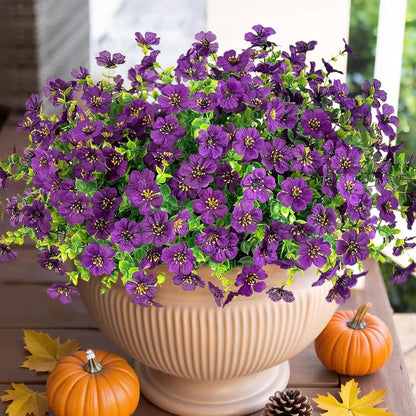 HyeFlora Artificial Flowers for Outdoor Indoor Garden Home Decoration, Faux Flower Daisy with Eucalyptus Leaves Fake Plants Greenery Boxwood Porch Patio, 12 Bundles (Mix Pink Red Purple Yellow)