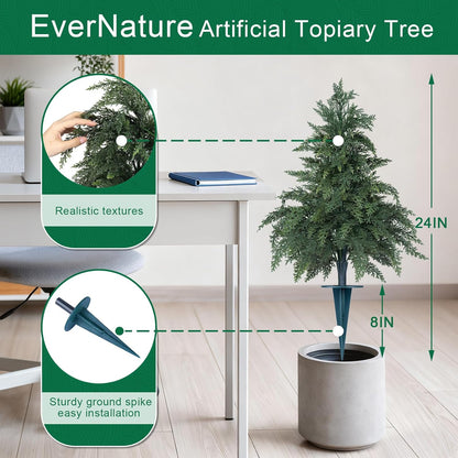 Artificial Lavender Topiary Ball Trees, 2 Set of UV Resistant Fake Evergreen Shrubs Bushes Plants with Ground Spike, Fake Plants for Outdoor Indoor Front Porch Garden