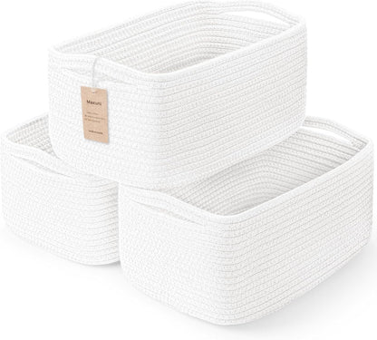 3-Pack Small Storage Baskets for Organizing | Woven Shelf Toy Basket | Rope Baskets for Gifts Empty | Closet Organizer Bins with Handles | Cube Decorative Box | 11.8×7.8×5.1” | Mixed brown