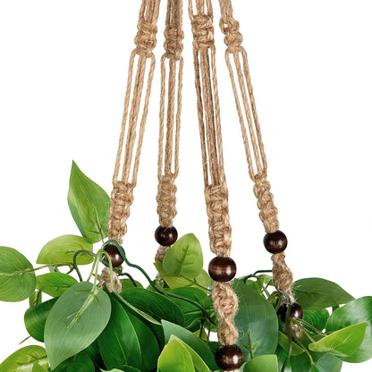 Mkono Fake Hanging Plant with Pot, Artificial Plants for Home Decor Indoor Macrame Plant Hanger with Fake Vines Greenery for Bedroom Bathroom Kitchen Office Decor, Ivory (Pothos)