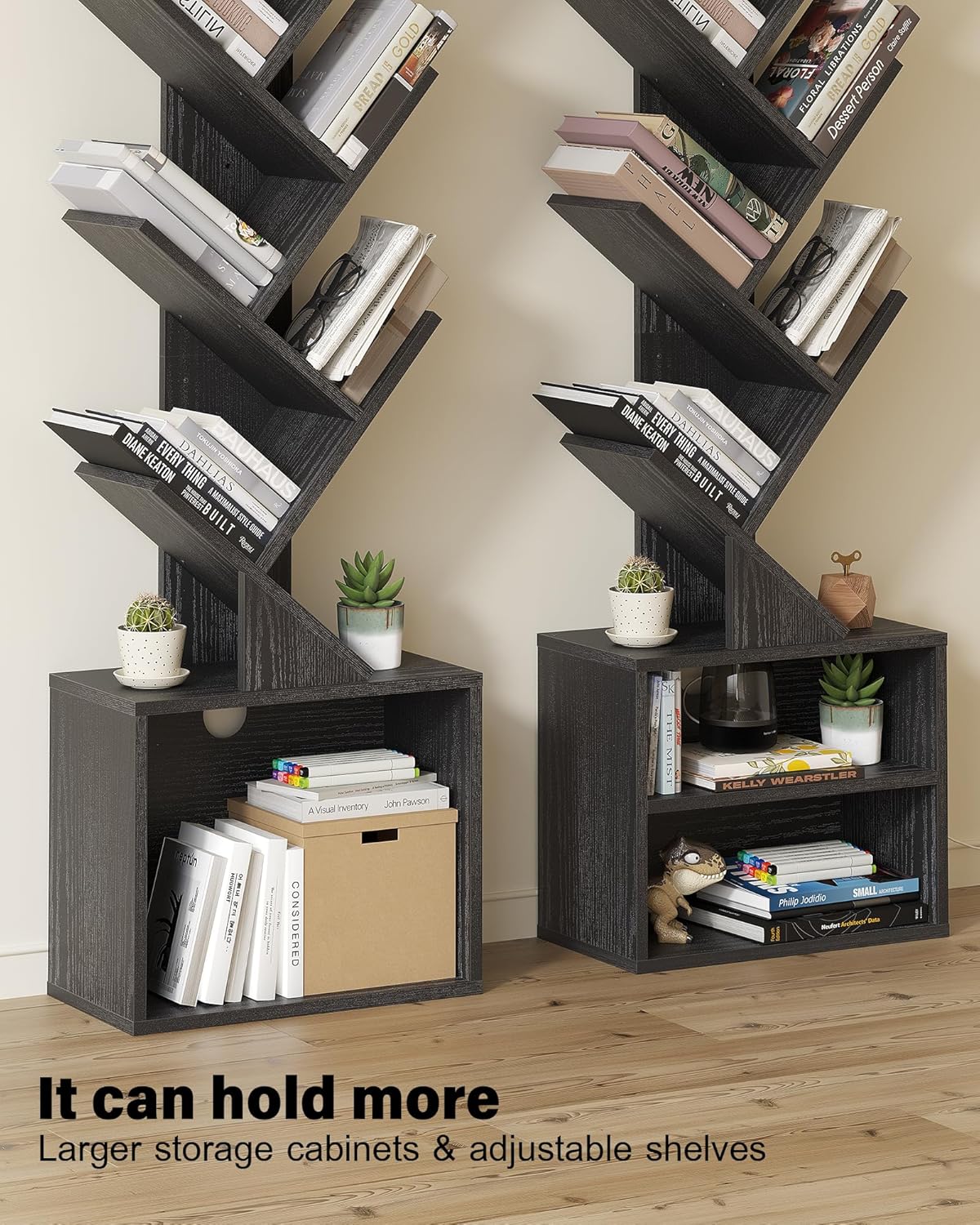 SUNMORY 6 Tier Tree Bookshelf, Small Bookcase with Storage Cabinet, Modern Tall Narrow Bookshelves Organizer, Floor Standing Book Shelf for Bedroom/Living Room/Home Office/Corner, Rustic Brown