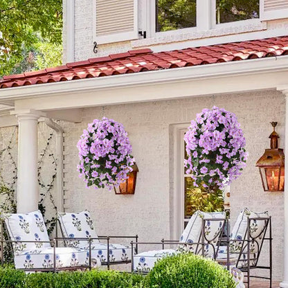INQCMY Artificial Fake Hanging Plants Flowers Basket for Spring Summer Outdoor Outside Decoration,Faux Silk Begonia Flower in Planter Look Real UV Resistant for Home Porch Patio Balcony Yard Decor