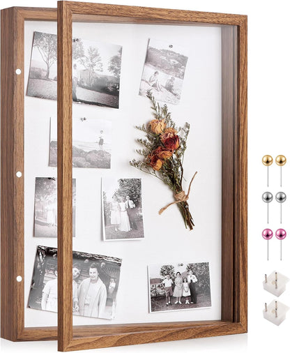 8x10 Deep Shadow Box Picture Frame Display Case with Linen Back and Stand,Real Glass Black Shadow Memory Box Frame 8x10 for Flower Baby Pet Wedding Photo Art Craft Memorial Wall Decor Gift