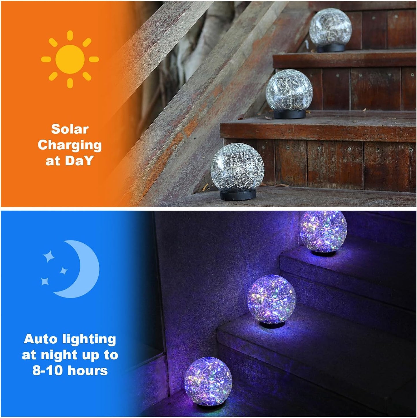 MLKNK Solar Globe Lights Outdoor Waterproof-Solar Balls-Solar Garden Lights-Orbs for Outside 2 Pack Cracked Glass Ball for Lawn Patio Yard Backyard Decorations