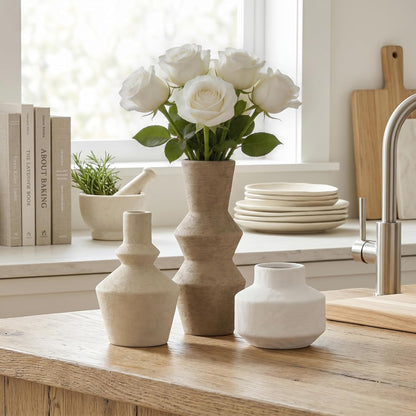 DREAMLOOM Ceramic Vase Set of 3, Modern Rustic Flower Vases for Pampas Grass, Dried & Fresh Flowers, Farmhouse Decorative Vase for Living Room Bedroom Kitchen Shelf Centerpiece, Rust