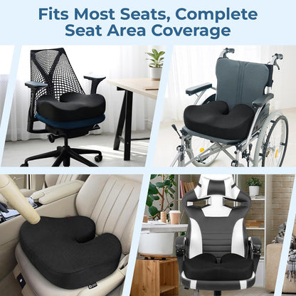 5 STARS UNITED Seat Cushion - Memory Foam Chair Cushion for Tailbone Pain Relief - Ergonomic Support for Coccyx, Sciatica & Butt - Office, Desk & Gaming Chair, Car Seat, Wheelchair, Airplane, Black