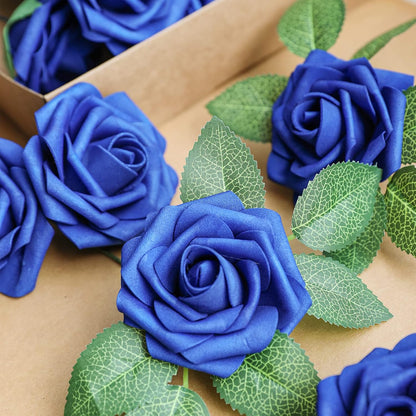 AmyHomie Artificial Flowers Dark Red Rose 25pcs Real Looking Fake Roses w/Stem for DIY Wedding Bouquets Centerpieces Arrangements Party Baby Shower Mothers Day Christmas Tree Decorations