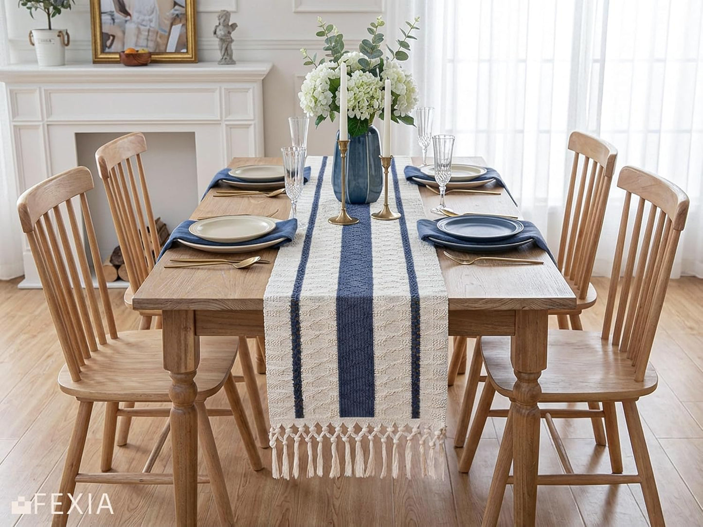 FEXIA Boho Table Runner for Thanksgiving Fall Christmas Home Decor with Tassels 72 Inches Long Pottery barn Furniture Farmhouse Rustic Macrame Burlap Table Decoration for Living Room (12x72 Inches)