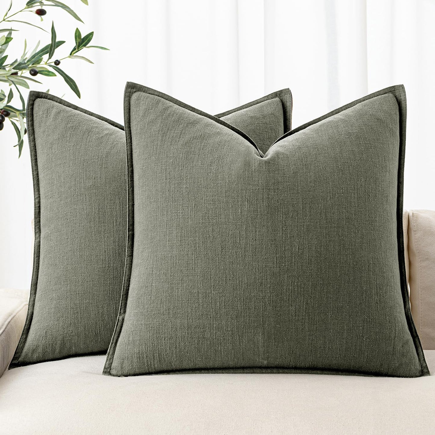 MIULEE Decorative Linen Euro Sham Pillow Covers 26x26 Cream White Boho Farmhouse Neutral Couch Throw Pillows for Bed Pack of 2 Accent Modern Pillowcase Sofa Livingroom Home Decor