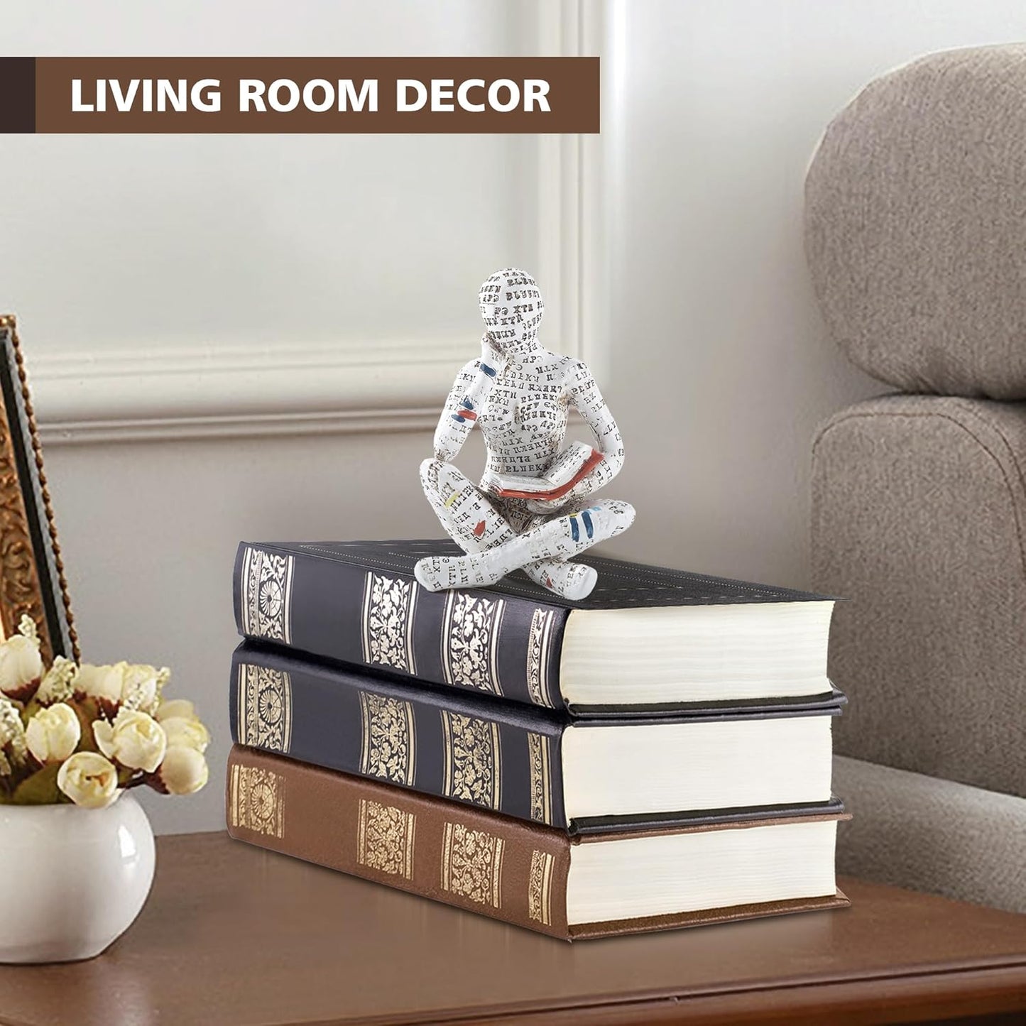GRAPMKTG Home Decor Pulp Reading Women Thinker Statue Aesthetic Sculpture Room Decor Modern Abstract Decoration on Shelf Table Desk for Living Room Office Bedroom A