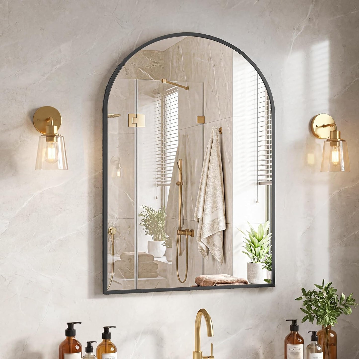 NEWBULIG 20IN Round Bathroom Wall Mirror, Modern Vanity Mirrors for Over Sink, HD Glass Decorative for Entryway, Bedroom & Living Room, Gold