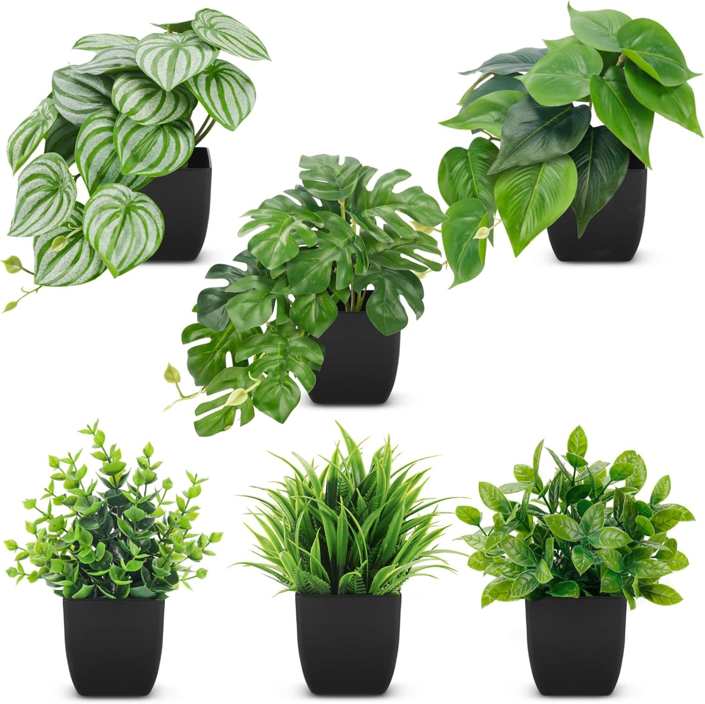 Der Rose 6 Pack Fake Plants Small Artificial Potted Plants Faux Plants for Home Office Desk Bathroom Aesthetic Farmhouse Room Decor Indoor