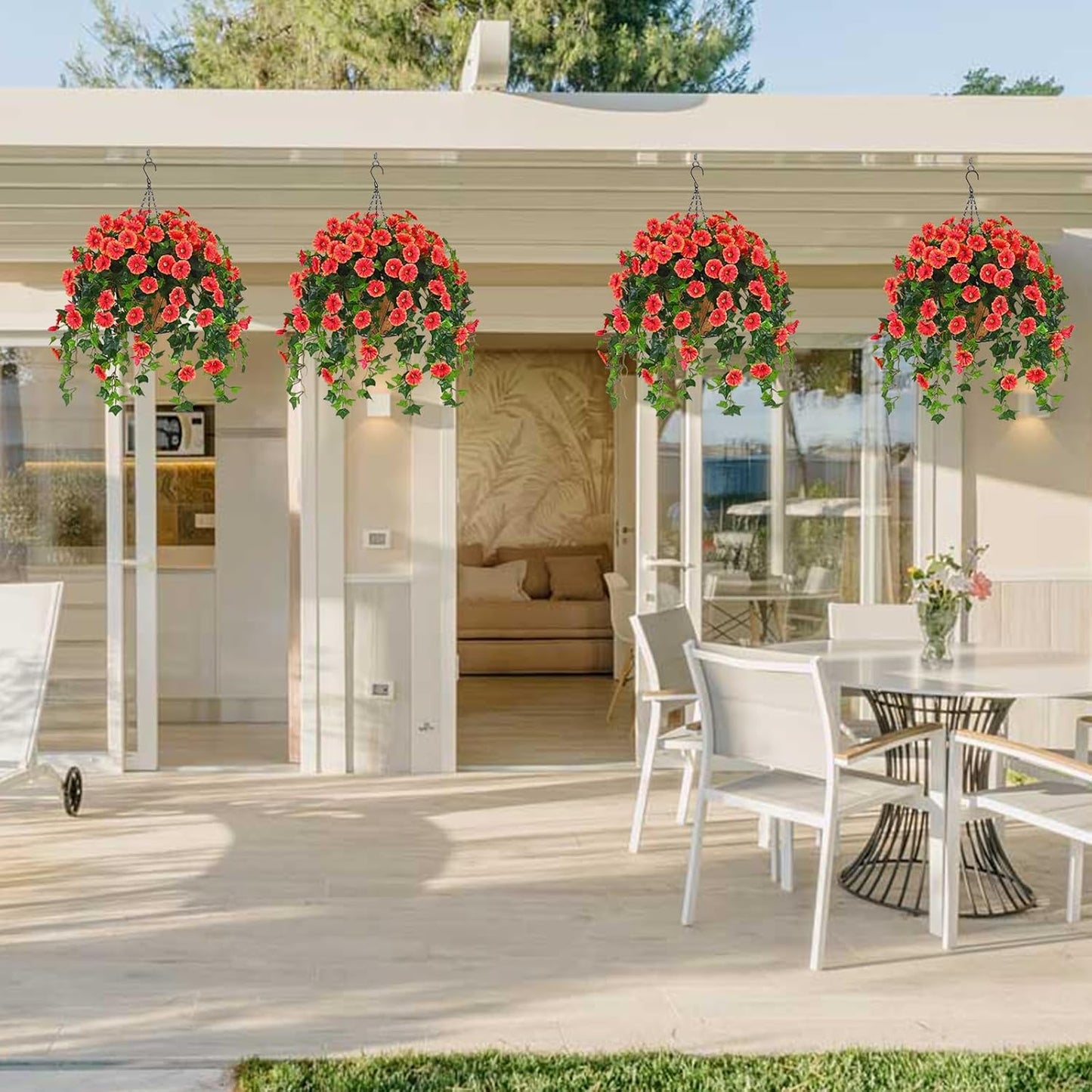 Waipfaru Artificial Hanging Baskets with Flowers, Fake Hanging Plants Outdoors, Urn Fillers for Outside Summer Decor (Fuchsia)