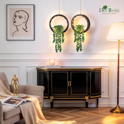 Der Rose 2 Pack Lighted Hanging Plants, Artificial String of Pearls Succulents with Warm LED Lights, Aesthetic Fake Plants for Black Bathroom Bedroom Living Room Wall Decor, Party & Gift for Women
