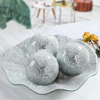 Decorative Mosaic Glass Orbs, 4 Inch Diameter, Set of 3 Sphere Balls, Rose Gold (Gold)