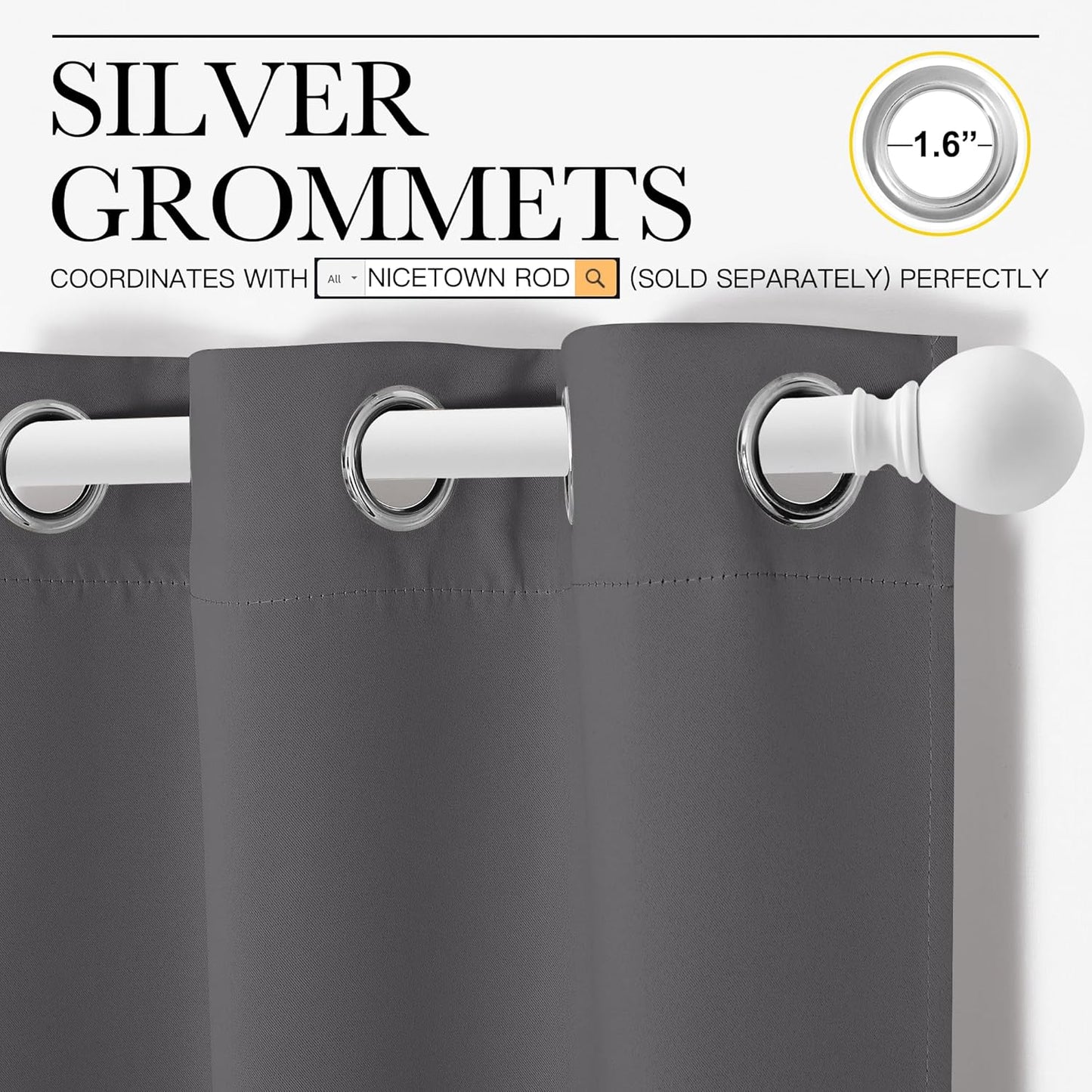 NICETOWN Halloween Pitch Black Solid Thermal Insulated Grommet Blackout Curtains/Drapes for Bedroom Window (2 Panels, 42 inches Wide by 63 inches Long, Black) - Colors E