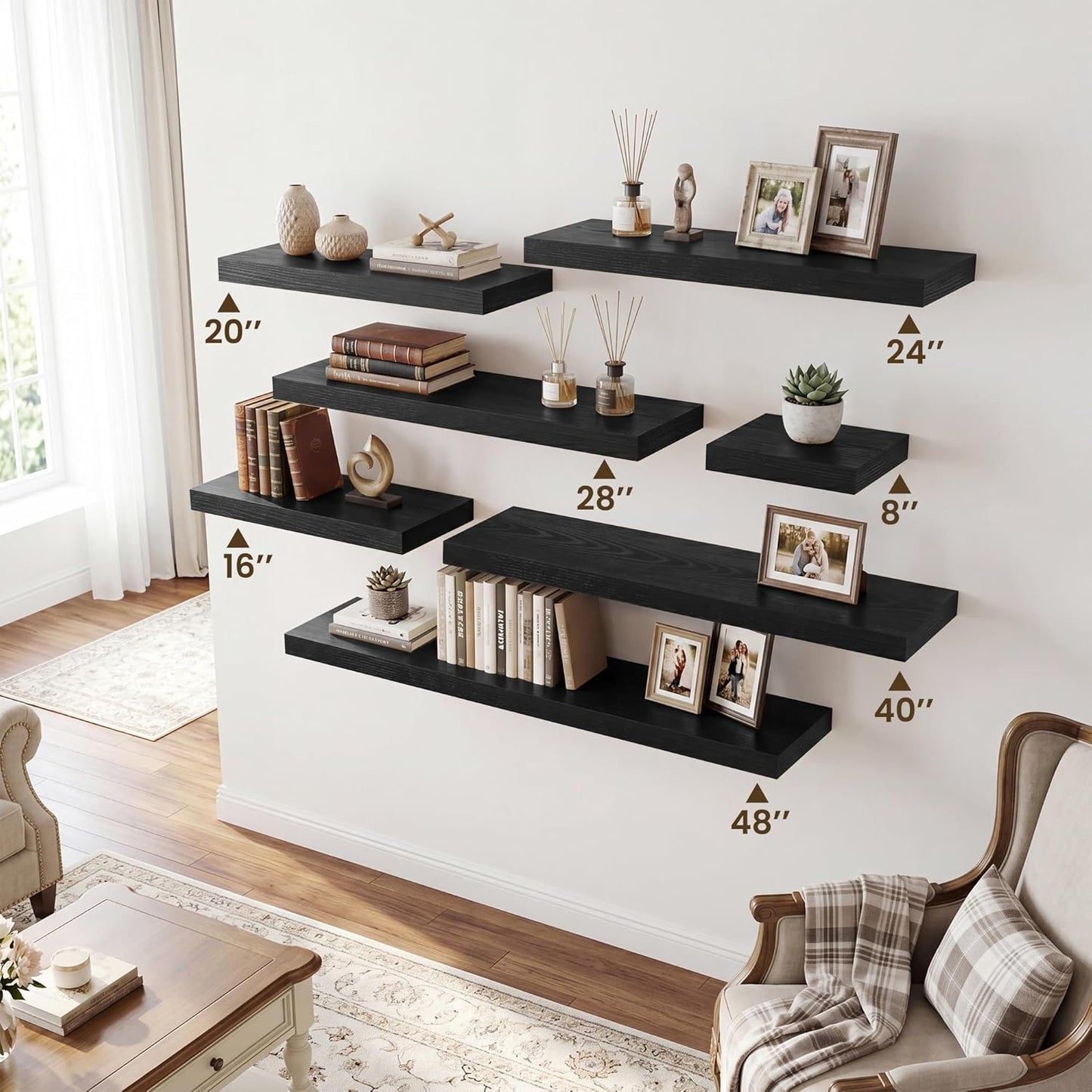 RICHFOCUS 72Inch Floating Shelves for Wall 2 Pack Shelves for Bedroom|Kitchen|Bathroom Wall Mounted Rustic Wood Floating Shelf with Invisible Brackets for Books|Storage|Decor, Rustic Brown