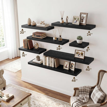 RICHFOCUS 72Inch Floating Shelves for Wall 2 Pack Shelves for Bedroom|Kitchen|Bathroom Wall Mounted Rustic Wood Floating Shelf with Invisible Brackets for Books|Storage|Decor, Rustic Brown
